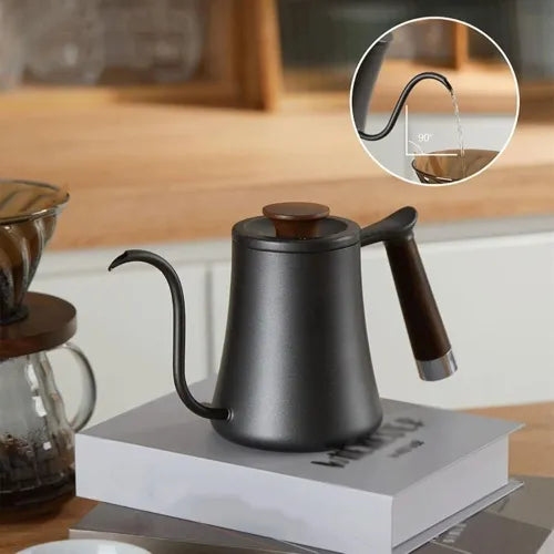 BLACK GOOSE NECK JUG WITH WOODEN HANDLE