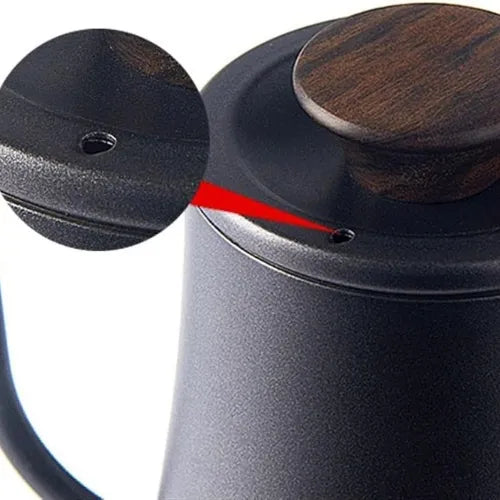 BLACK GOOSE NECK JUG WITH WOODEN HANDLE