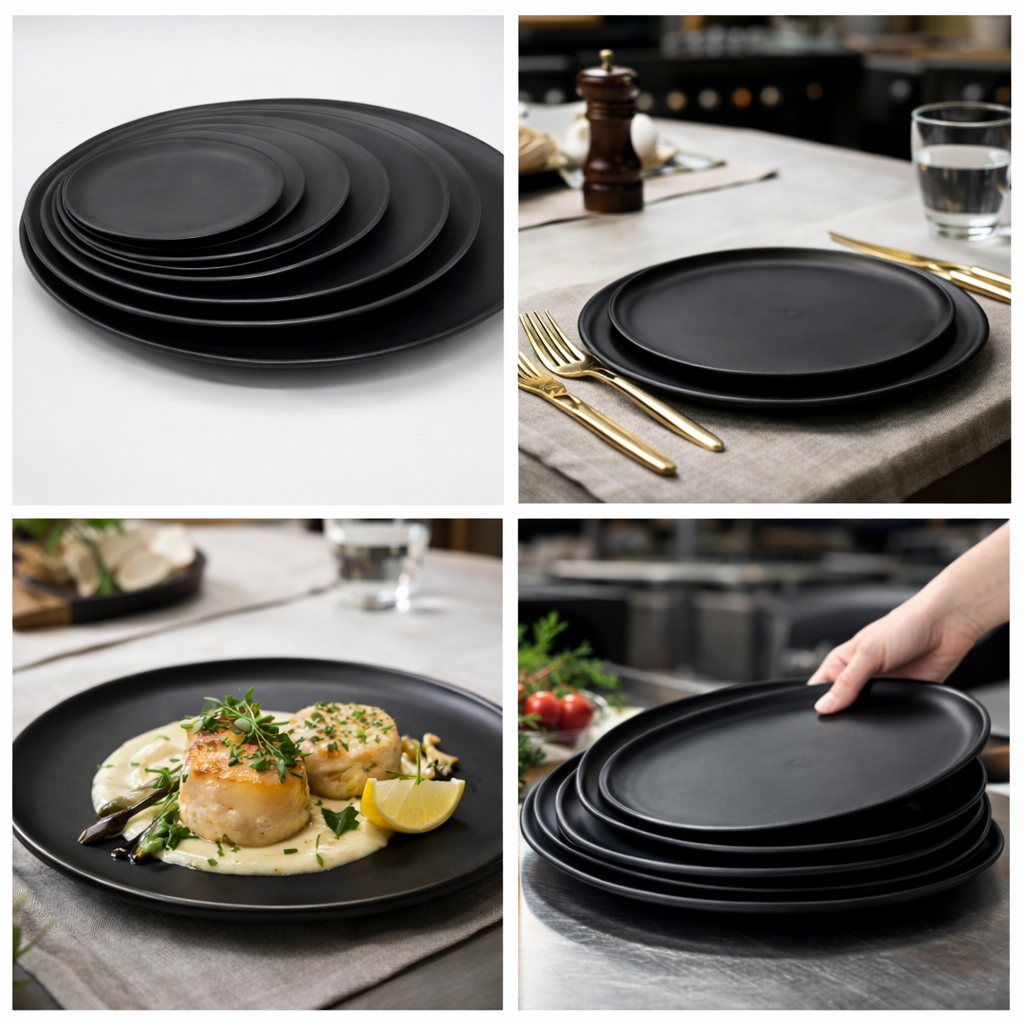 Plato Redondo de Melamina Negra