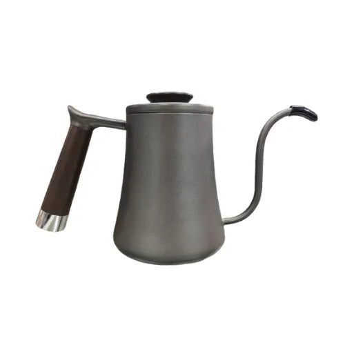 BLACK GOOSE NECK JUG WITH WOODEN HANDLE