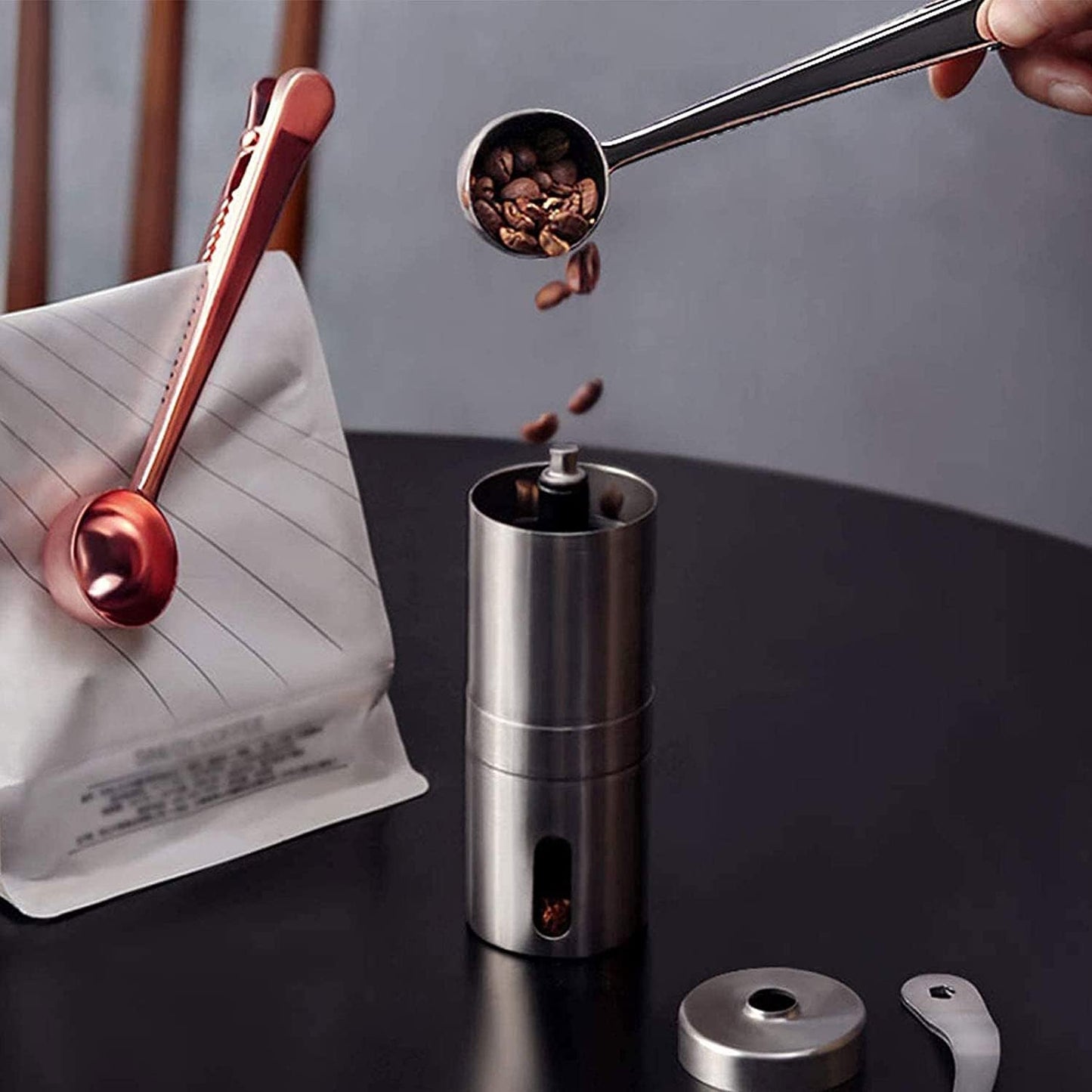 COFFEE CLAMP SPOON - MEASURING - SILVER COLOR IN STAINLESS STEEL