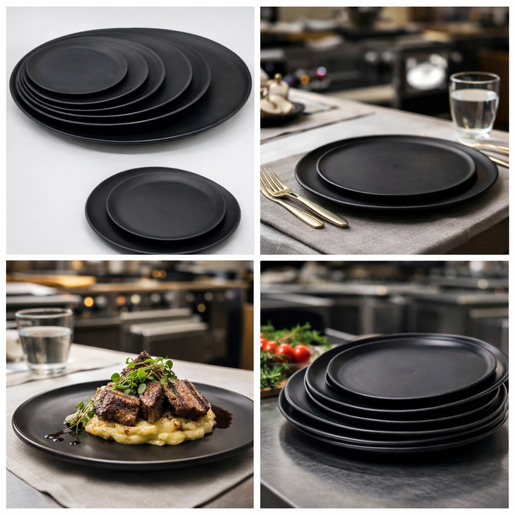 Plato Redondo de Melamina Negra