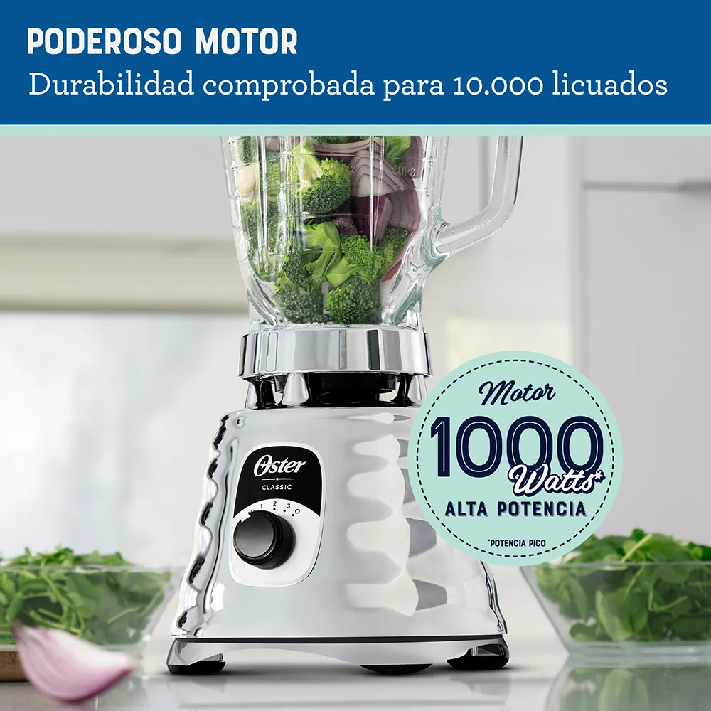 Licuadora cromada 3 velocidades Oster 1.25 litros