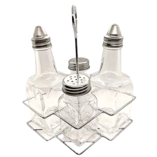 Condimentero de vidrio y tapa de acero