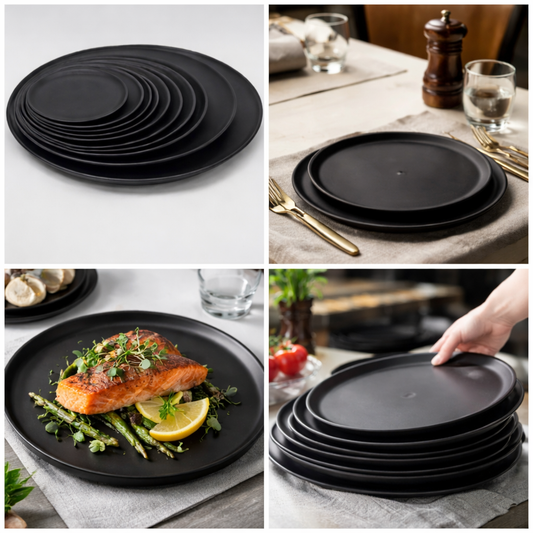 Plato Redondo de Melamina Negra